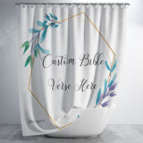 Customizable Artistic Minimalist Bible Verse Luxury Oxford Fabric Shower Curtain With Your Signature (Design: Square Garland 18)