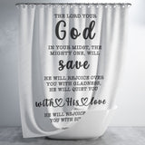 Bible Verses Premium Oxford Fabric Shower Curtain - God In Your Midst ~Zephaniah 3:17~
