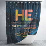 Bible Verses Premium Oxford Fabric Shower Curtain - Seek Refuge Under His Wings ~Psalm 91:4~ Design 8