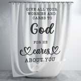 Bible Verses Premium Oxford Fabric Shower Curtain - Casting Your Care Upon Him ~1 Peter 5:7~