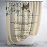 Bible Verses Premium Oxford Fabric Shower Curtain - Prayer for Provision & Protection ~Psalm 23:1-6~ (Design: Bird 3)