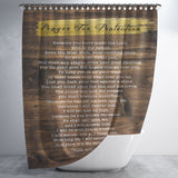 Bible Verses Premium Oxford Fabric Shower Curtain - Prayer for Protection ~Psalm 91:9-16~ (Design: Wood 2)