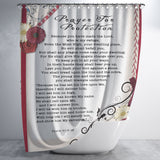 Bible Verses Premium Oxford Fabric Shower Curtain - Prayer for Protection ~Psalm 91:9-16~ (Design: Flower Frame 1)