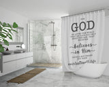 Bible Verses Premium Oxford Fabric Shower Curtain - Believe In Him For Everlasting Life ~John 3:16~