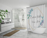 Customizable Artistic Minimalist Bible Verse Luxury Oxford Fabric Shower Curtain With Your Signature (Design: Square Garland 18)
