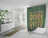 Bible Verses Premium Oxford Fabric Shower Curtain - No Evil Shall Befall You ~Psalm 91:10~ Design 2