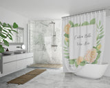 Customizable Artistic Minimalist Bible Verse Luxury Oxford Fabric Shower Curtain With Your Signature (Design: Square Garland 2)