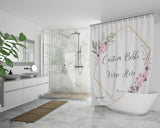 Customizable Artistic Minimalist Bible Verse Luxury Oxford Fabric Shower Curtain With Your Signature (Design: Square Garland 3)