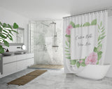 Customizable Artistic Minimalist Bible Verse Luxury Oxford Fabric Shower Curtain With Your Signature (Design: Square Garland 1)