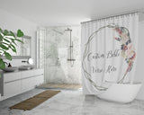 Customizable Artistic Minimalist Bible Verse Luxury Oxford Fabric Shower Curtain With Your Signature (Design: Square Garland 4)