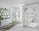 Customizable Artistic Minimalist Bible Verse Luxury Oxford Fabric Shower Curtain With Your Signature (Design: Square Garland 5)