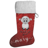 Personalised Name Fluffy Sherpa Lined Christmas Stocking - Lamb Of God (Design: Red)