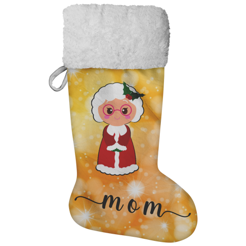 Personalised Name Fluffy Sherpa Lined Christmas Stocking - Mrs Claus (Design: Orange)