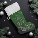 Fluffy Sherpa Lined Christmas Stocking - Merry Christmas (Design: Green)
