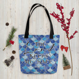 Limited Edition Premium Tote Bag - The Lord Keeps Me Safe (Design: Mermaid Scales Blue)