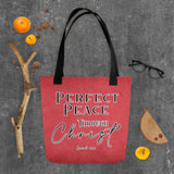 Limited Edition Premium Tote Bag - Perfect Peace Through Christ (Design: Textured Red)