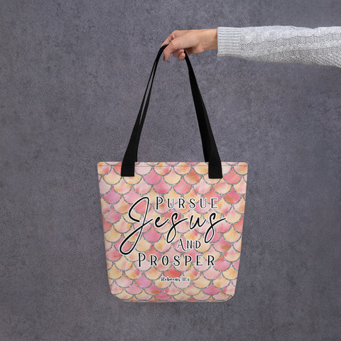 Limited Edition Premium Tote Bag - Pursue Jesus And Prosper (Design: Mermaid Scales Pink)