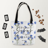Limited Edition Premium Tote Bag - Pursue Jesus And Prosper (Design: Blue Floral)