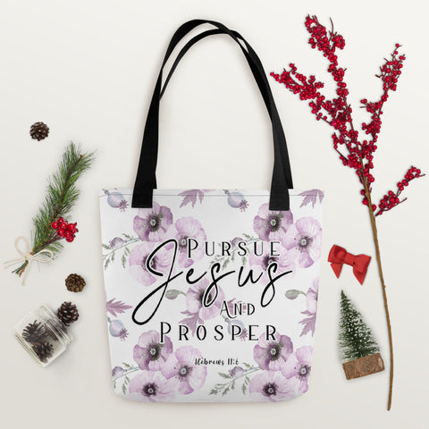 Limited Edition Premium Tote Bag - Pursue Jesus And Prosper (Design: Purple Floral)