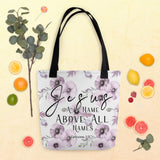 Limited Edition Premium Tote Bag - Jesus A Name Above All Names (Design: Purple Floral)