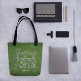 Limited Edition Premium Tote Bag - Jesus Perfects All My Prayers (Design: Textured Green)
