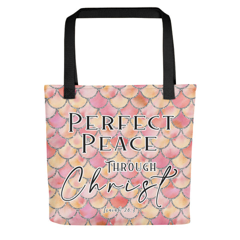 Limited Edition Premium Tote Bag - Perfect Peace Through Christ (Design: Mermaid Scales Pink)