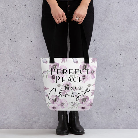 Limited Edition Premium Tote Bag - Perfect Peace Through Christ (Design: Purple Floral)