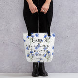 Limited Edition Premium Tote Bag - God's Goodness + Mercy Will Pursue Me (Design: Blue Floral)