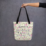 Limited Edition Premium Tote Bag - God's Goodness + Mercy Will Pursue Me (Design: Red Floral)