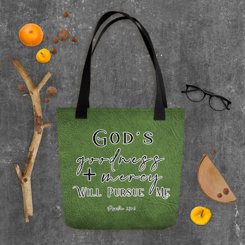 Limited Edition Premium Tote Bag - God's Goodness + Mercy Will Pursue Me (Design: Textured Green)