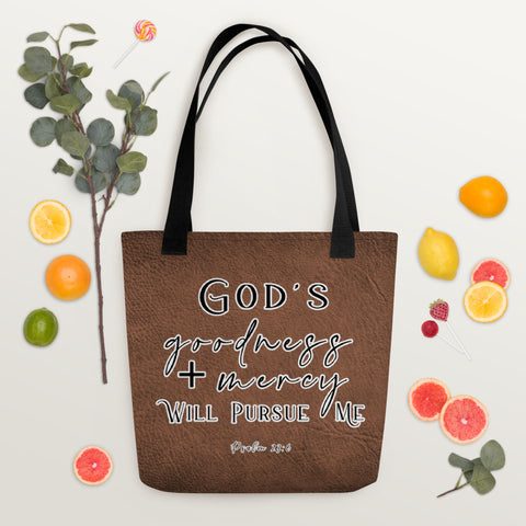 Limited Edition Premium Tote Bag - God's Goodness + Mercy Will Pursue Me (Design: Textured Brown)