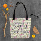 Limited Edition Premium Tote Bag - Encounter Jesus & Be Transformed (Design: Red Floral)