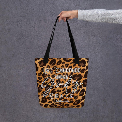 Limited Edition Premium Tote Bag - Live Carefree Under God's Grace (Design: Leopard)