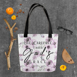Limited Edition Premium Tote Bag - Live Carefree Under God's Grace (Design: Purple Flower)