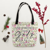 Limited Edition Premium Tote Bag - Live Carefree Under God's Grace (Design: Red Floral)
