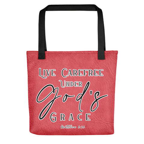 Limited Edition Premium Tote Bag - Live Carefree Under God's Grace (Design: Textured Red)