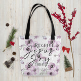 Limited Edition Premium Tote Bag - Receive Jesus' Joy Today (Design: Purple Floral)