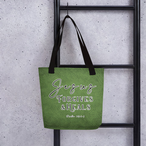 Limited Edition Premium Tote Bag - Jesus Forgives & Heals (Design: Textured Green)