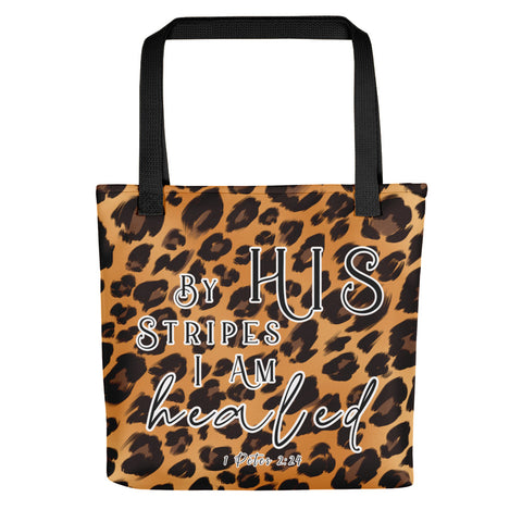Limited Edition Premium Tote Bag - By His Stripes I Am Healed (Design: Leopard)