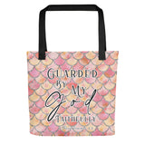 Limited Edition Premium Tote Bag - Guarded By My God Faithfully (Design: Mermaid Scales Pink)