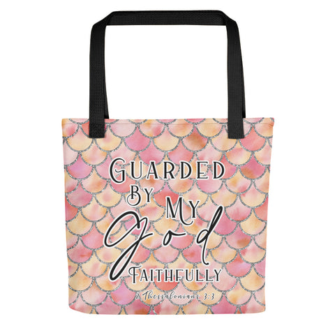 Limited Edition Premium Tote Bag - Guarded By My God Faithfully (Design: Mermaid Scales Pink)