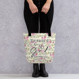 Limited Edition Premium Tote Bag - Guarded By My God Faithfully (Design: Red Floral)