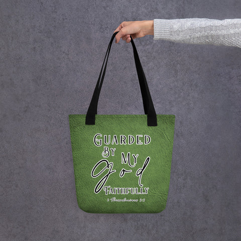 Limited Edition Premium Tote Bag - Guarded By My God Faithfully (Design: Textured Green)