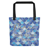 Limited Edition Premium Tote Bag - Peace Let Not Your Heart Be Troubled (Design: Mermaid Scales Blue)