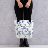Limited Edition Premium Tote Bag - Peace Let Not Your Heart Be Troubled (Design: Blue Floral)