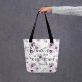 Limited Edition Premium Tote Bag - Peace Let Not Your Heart Be Troubled (Design: Purple Floral)