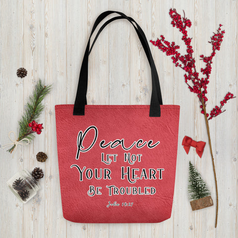 Limited Edition Premium Tote Bag - Peace Let Not Your Heart Be Troubled (Design: Textured Red)