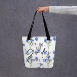 Limited Edition Premium Tote Bag - Let Go, Let God's Grace Flow (Design: Blue Floral)