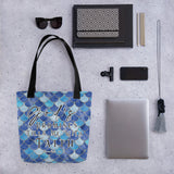Limited Edition Premium Tote Bag - God's Promises Fills Me With Faith (Design: Mermaid Scales Blue)