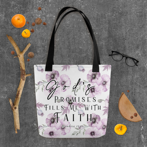 Limited Edition Premium Tote Bag - God's Promises Fills Me With Faith (Design: Purple Floral)